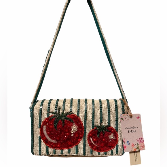 Handcrafted in India Beaded Tomato Shoulder Bag